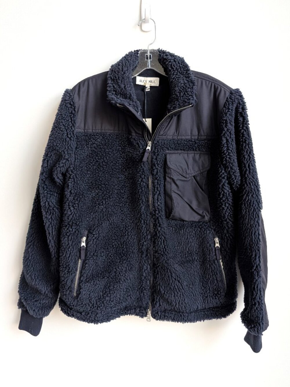 NWT ALEX MILL Sherpa Zip Jacket in Navy | Size XS